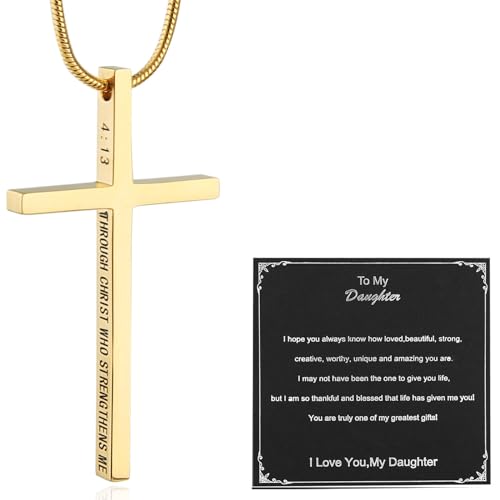HZMAN Cross Necklace Gift for Family Stainless Steel Philippians 4:13 Bible Verse I CAN DO ALL THINGS Cross Necklace