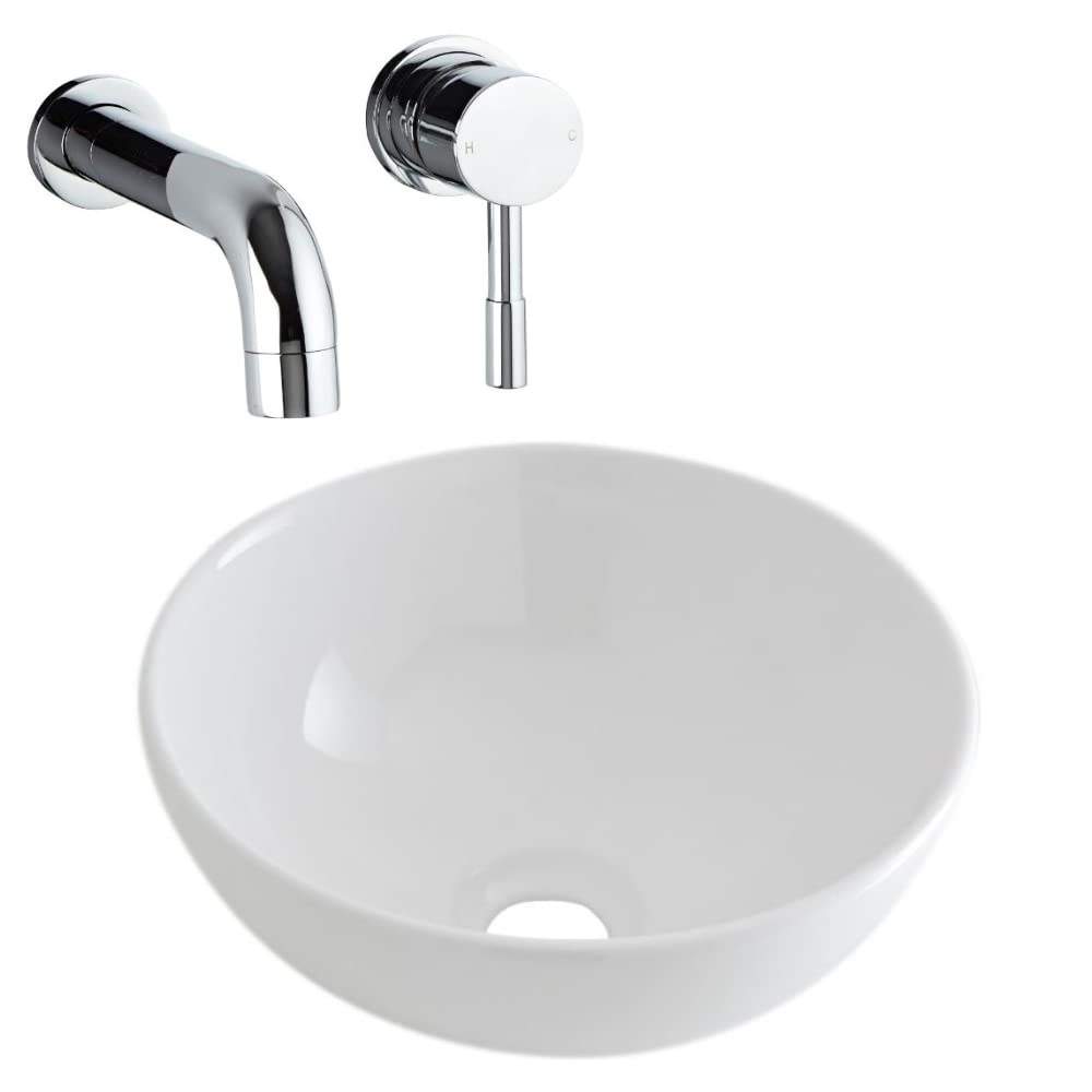 Milano Irwell Round Countertop Bathroom Basin Sink Wall Mounted Mixer Tap - 320mm