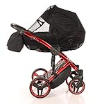 Original Junama Diamond Individual Reisesysteme Kinderwagen 2in1 3in1 4in1 + Schlafsack + Handmuff + Sonnenschirm + Originalzubehör (2in1, Rot-Schwarz 01)