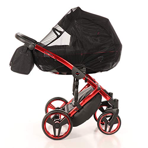 Original Junama Diamond Individual Reisesysteme Kinderwagen 2in1 3in1 4in1 + Schlafsack + Handmuff + Sonnenschirm + Originalzubehör (2in1, Rot-Schwarz 01)