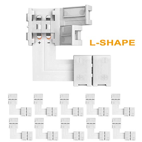 YAYZA! 10-Pack 2 Pins 8mm sin Soldadura LED Strip Connector Quick Splitter Conductor no Impermeable para 3528 2835 335 Tiras de un Solo Color - Forma L