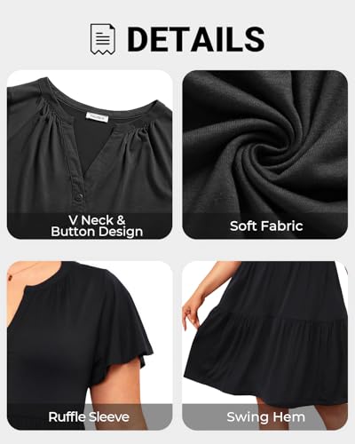 Image of Plus Size Summer Dress Casual Short Sleeve Button Midi Sun Dresses Women