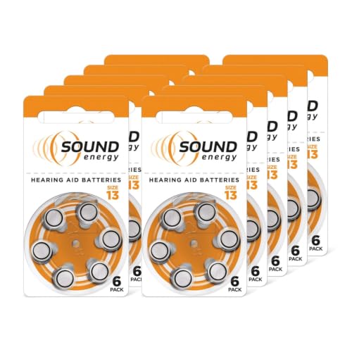 Energizer Sound Energy - Hearing Aid Batteries Size 13 (60 Pack) Long Lasting Zinc Air Power - Easy Installation - Mercury & Cadmium Free -4 Year Shelf Life [Amazon Exclusive]