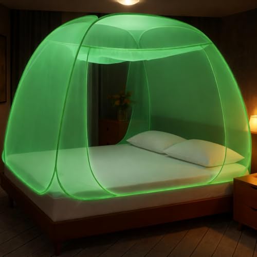 Image of TYF Mosquito Net for Bed Made with Polyester Material | Foldable Mesh Design | Lightweight and Portable Structure | Easy to Use Green (6.15 Feet X 6.15 Feet) Double Bed