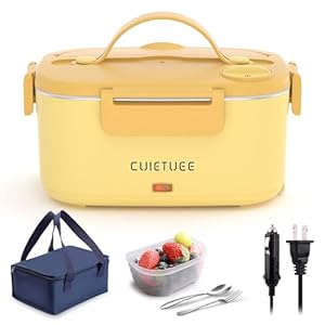 Electric Lunch Box 3-in-1 80W Ultra Quick Portable Food Warmer (110V/12V/24V) Heated Lunch Boxes for Adults for Car Truck Work Leakproof, SS Container with Carry Bag 1.5L-Yellow