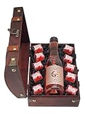 Bull & Bear Geschenk Mini-Schatztruhe Liebe, 12 x 8 x 8 cm, kleine Schatzkiste aus Holz mit 0,2 l Rosé Secco und 10 Mon Chéri Pralinen