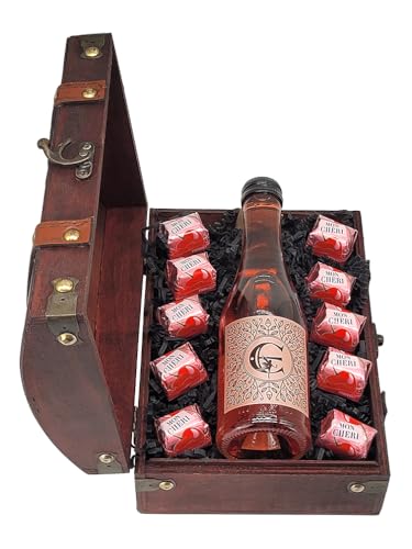 Bull & Bear Geschenk Mini-Schatztruhe Liebe 12 x 8 x 8 cm kleine Schatzkiste aus Holz mit 0 2 l Rosé Secco und 8 Mon Chéri Pralinen