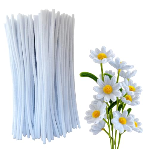 300pcs Bulk White Pipe Cleaners Chenille Stems - Soft Craft Supplies for DIY Flowers Art Projects (0.24x12 Inch/6mm x 30cm)