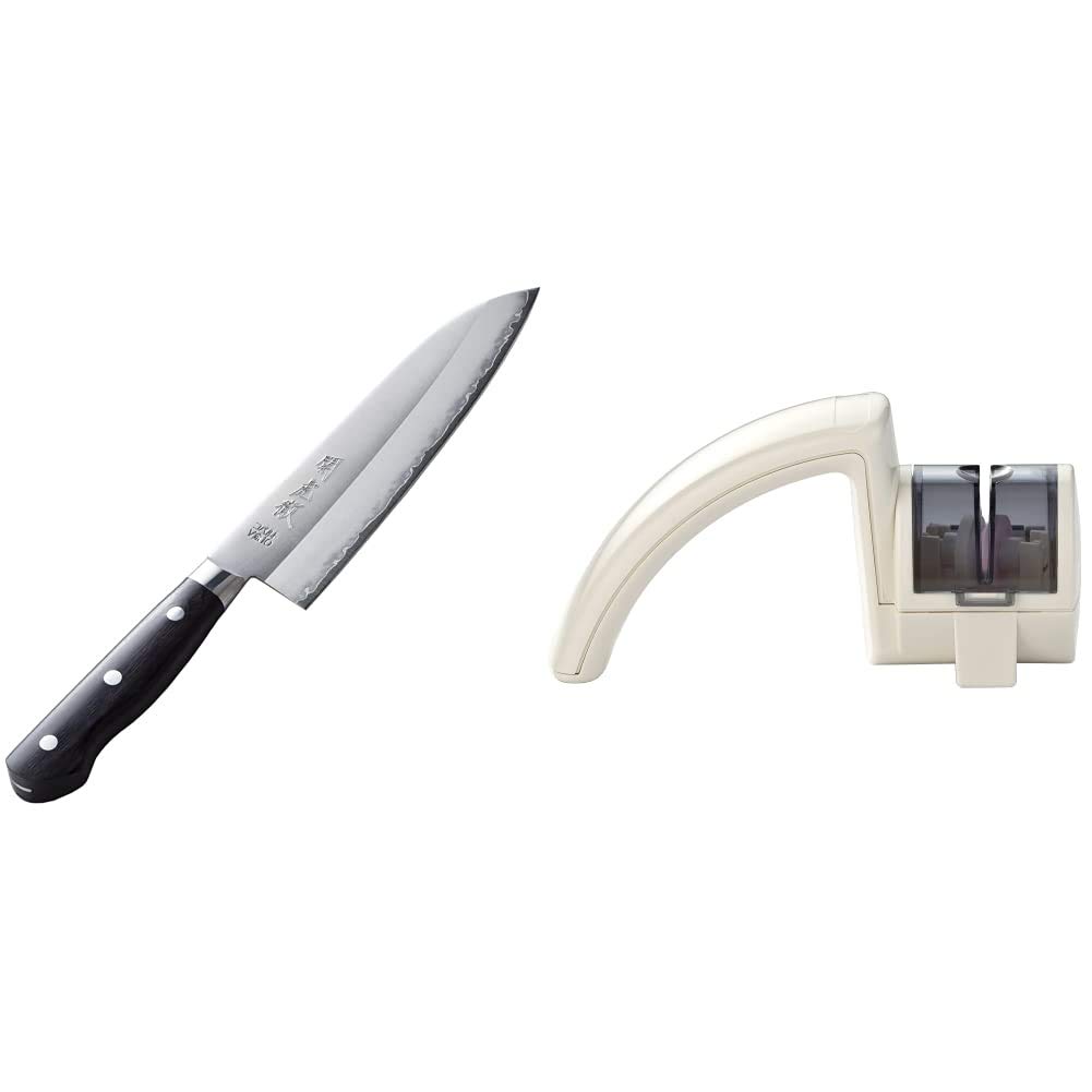 【Amazon.co.jp限定】 関虎徹 V金10号 鍔付 三徳包丁 180mm YG300 & 関虎徹 セラミックウェットシャープナー YC100【セット買い】