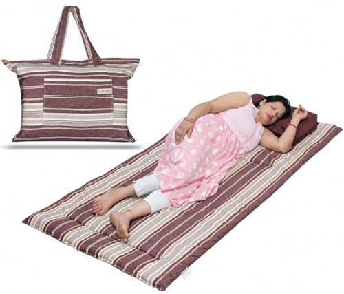 Image of NEXTGO Cotton Filled Mattress Multi Purpose Foldable Mattress with Carry Bag|Portable & Gadda|Suitable for Outdoor Travel Camping,Yoga,Meditaion Mat (Maroon White Lining,Queen: 60x78 Inch Or 5x6.5)