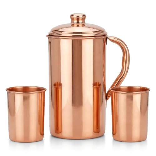 Pure Copper Jug Set with Tumblers and Lid