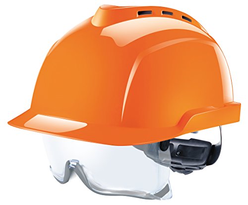 MSA Safety V-Gard 930 Casque Industriel de Sécurité | DIN EN 397 | Aéré et Avec Suspension de Roue à Rochet Fas-Trac | y Compris Intégré sur des Lunettes | Couleur : Orange