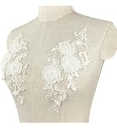 BETITETO Sew on Embroidered Lace Flower Appliques, 1 Pairs 3D Pearl Organza White Floral Embroide...