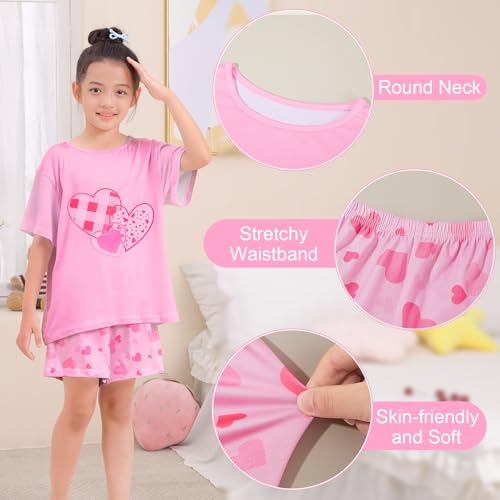 MHJY Girls Pajamas Short Sleeve Pajamas for Kids Soft Shirt & Shorts Girls Pajama Set3