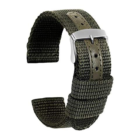 Ullchro Nylon Watch Strap Replacement Canvas Watch Band Military Army Men Women - 18mm, 20mm, 22mm, 24mm Watch Bracelet with Stainless Steel Silver Buckle (18mm, Army Green) Cover