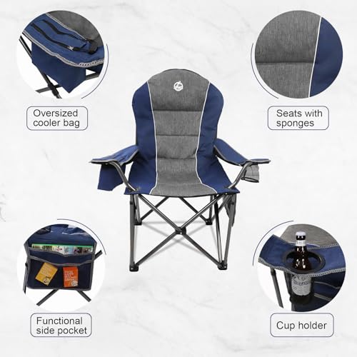 Northroad Oversized Portable Camping Chair, Full Padded Outdoor Folding Chair Support 350 LBS, Heavy Duty Lawn Chair with Cup Holder, Cooler Bag, Lumbar Support, Head Pocket for Adult-Blue - Image 4
