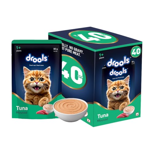 Image of Drools Adult Cat Wet Mousse 80g Pack of 5, 400g | Tuna Flavour | Rich in Protein | Promotes Hydration & Easy to Digest | No Artificial Flavours | Packed with Essential Vitamins & Antioxidants