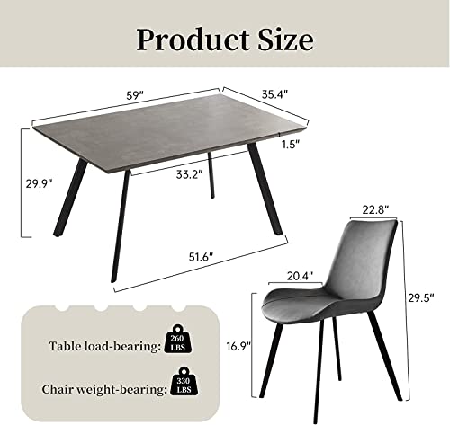 Zckycine Modern Mid-Century Dining Table 5-Piece Kitchen Table Set For 4 People Rectangular Solid Wood Dining Table With 4 Upholstered Leather Chairs #TOP3