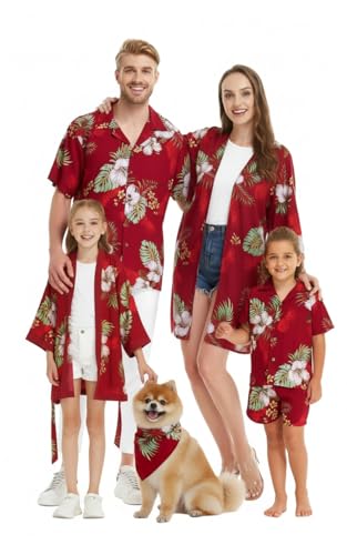 Image of Matchable Family Hawaiian Luau Men Women Girl Boy Clothes in Pineapple Garden Burgundy