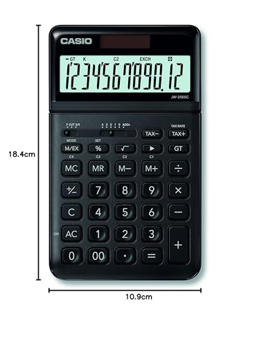 Casio JW-200SC-BK Desktop Calculator Black Solar Powered Battery Operated 109 x 11 x 184m - Image 5