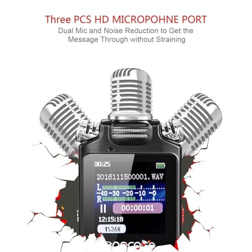 Image of Professional Digital Audio Recorder- Voice Activated with 3 Microphones| HD Noise Reduction |128GB Memory | Long Battery Life | Multi Language Support for Lectures, Meetings, and Interviews