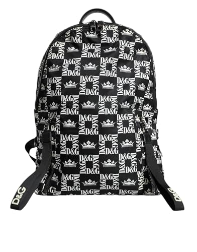 Dolce & Gabbana Black White DG Crown Logo Nylon Backpack Men's Bag, Black and White