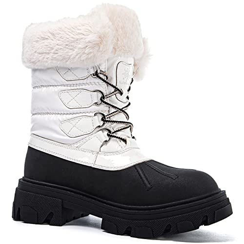 GLOBALWIN Snow Boots for Women Comfortable Winter Boots For Women Waterproof Fluffy Faux Fur White Ankle Booties Water-Resistant Short Boots For Women Warm Fur Boots, Lace-Up Outdoor Shoes 7M - image 4