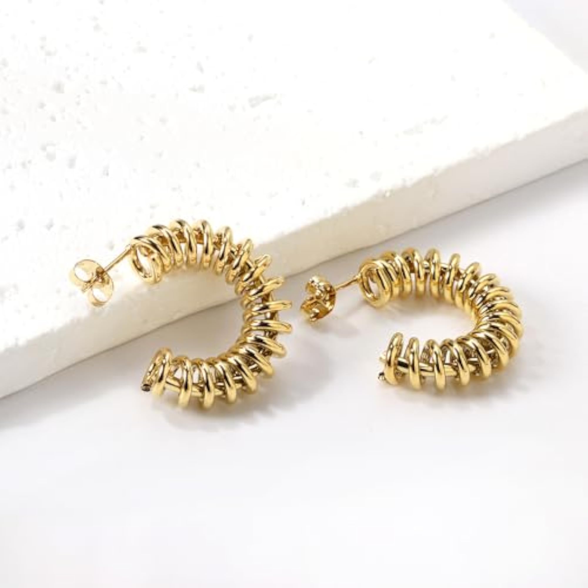 Women's 18K Gold Plated C Hoop Spiral Earrings