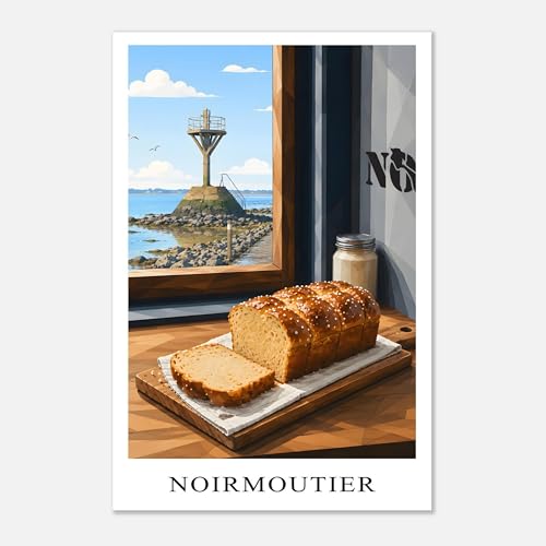 Affiche brioche vendéenne cubique bleu marron | Déco de cuisine Vendée unique en poster 40x60 cm