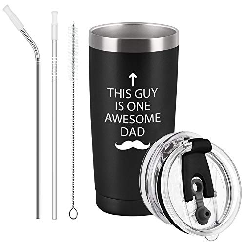Father's Day Gifts This Guy Is One Awesome Dad Travel Tumbler with Lids, Funny Birthday Christmas Gifts for Dad Father Best Dad Grandpa Husband, 20 Oz Funny Insulated Stainless Steel Tumbler, Black