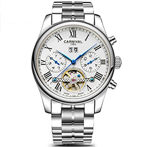 Carnival Montres Homme Bracelet en Acier Inoxydable Multifonction Mécanique Entièrement Automatique Multi 3ATM Imperméable Dial Sports De Plein Air D