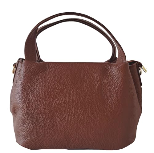 monocolore Borsetta Donna a spalla in vera pelle BC107. Made in Italy (Marrone)