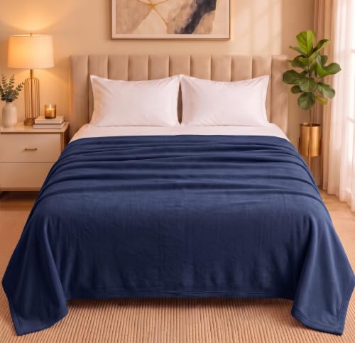 Image of HOMEKART 300 TC All Season Solid /Plain Lightweight Polar Fleece Double Bed Blanket (230 x 230 cm), Light Blue