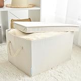 Sukkiri Homu (スッキリホム) ファブリックストレージバスケット 2個パック ハンドル&蓋付き 16.3x12インチ 棚やクローゼット用の整理箱 折りたたみ式布箱 ホーム整理用 アイボリーホワイト