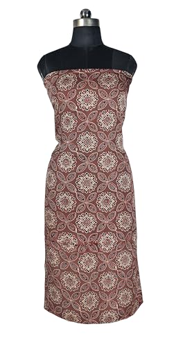 Image of Ethnics of Kutch Womens's Ajrakh Modal Silk Natural Dye Hand Block Print Unstitched Kurta Fabric