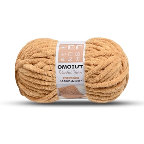 Image of Khaki Chunky Chenille Yarn for Crocheting, Soft Baby Blanket Yarn, Chunky Knit Blanket Crochet Yarn, #7 Super Bulky, 3.5 oz /54.6 yds Fluffy Velvet Amigurumi Yarn