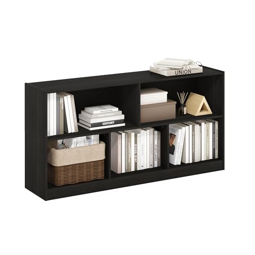 Image of Furinno DALY Book Shelf, 5-Cube Bookshelf, Horizontal Cube Storage Organizer Bookcase, 10.9 x 47.2 x 23.6, for Living Room, Bedroom, Home Office, Espresso