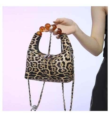 Bolso pequeño tote con estampado de leopardo y cadena miniatura 2