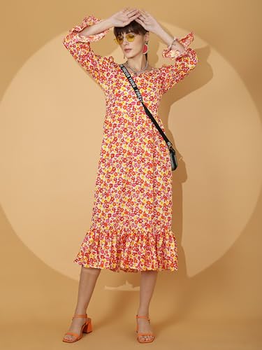 Image of Sheetal Associates Women's Casual Flared Sleeve Crepe Floral Fit and Flare Dress