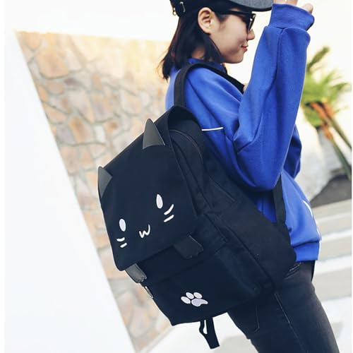 Cute Cat Backpack for Women & Men Kawaii Canvas Rucksack Large Capacity Laptop Bags Travel Daypack2