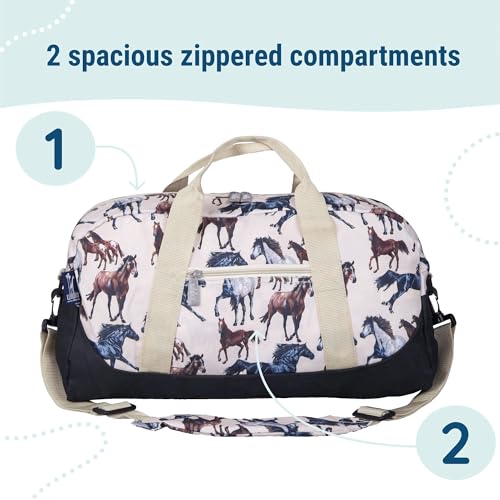 Image of Wildkin Kids Overnighter Duffel Bag - Carry-On Travel Bag for School & Sleepovers, Lightweight, Durable, Boys & Girls Ages 4-15 - Horse Dreams