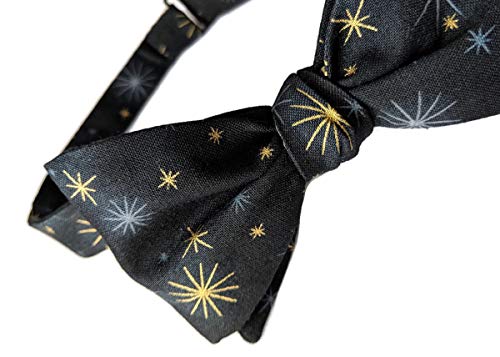 Mens Self-Tie Bow Tie Black and Grey with Gold Metallic Stars3