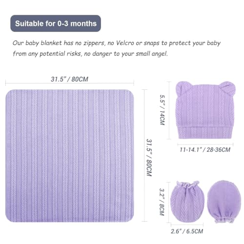 Image of DRESHOW BQUBO Newborn Receiving Blankets for Baby Girl Boy Swaddle with Bear Hat No Scratch Mittens Announcement Card Set for 0-3 Months