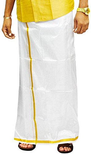 CMK PATTU Silk Men's Dhoti/Wedding Mundu/Veshti/Lungi (30) White