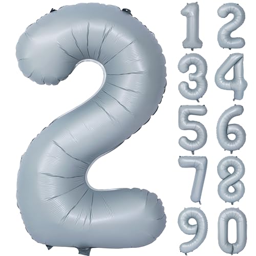 Image of 40 In Matte Gray Birthday Number Balloons 2 Helium Foil Mylar Balloon | Birthday Party Decorations Suitable For Boys' And Girls' Birthday Parties Anniversary celebration