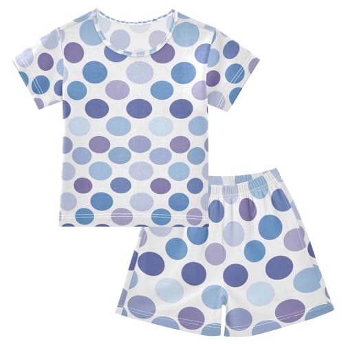 ALAZA Blue Polka Dot Pajamas Set Short Sleeve Cotton Sleepwear Summer Pjs 2 Piece 5-14Y