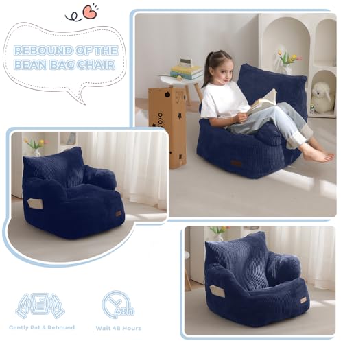 Image of MAXYOYO Kids Bean Bag Chair, Stuffed Bean Bag Sofa, Navy, Standard | Bean Bag Chair for Boys and Girls, Lazy Sofa with Pocket Floor Chair for Gaming, Reading