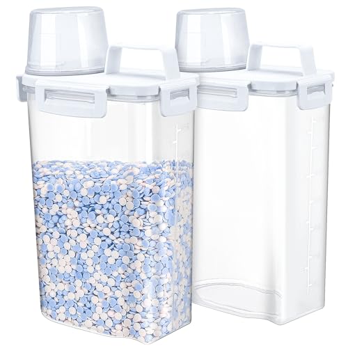 2 Stück Transparent 2.5L Luftdichte Waschmittelspender mit Messbecher, Multifunktionale Aufbewahrungsbox für Waschpulver, Wäscheparfüm, Reis, Getreide & Mehr