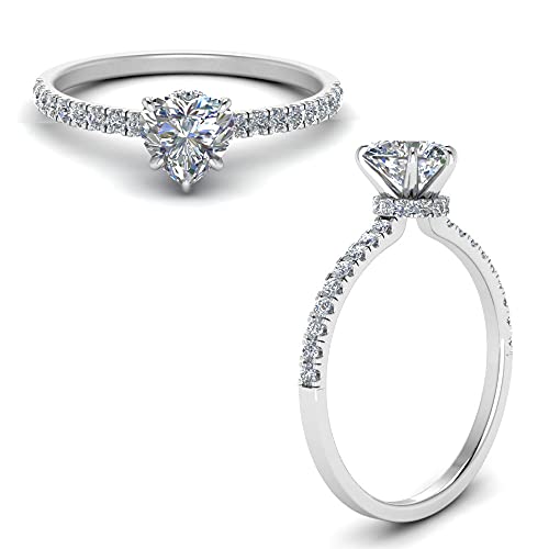 Image of Choose Your Gemstone Hidden Halo Petite Diamond CZ Ring Sterling Silver Heart Shape Halo Engagement Rings Everyday Jewelry Wedding Jewelry Handmade Gifts for Wife US Size 4 to 12