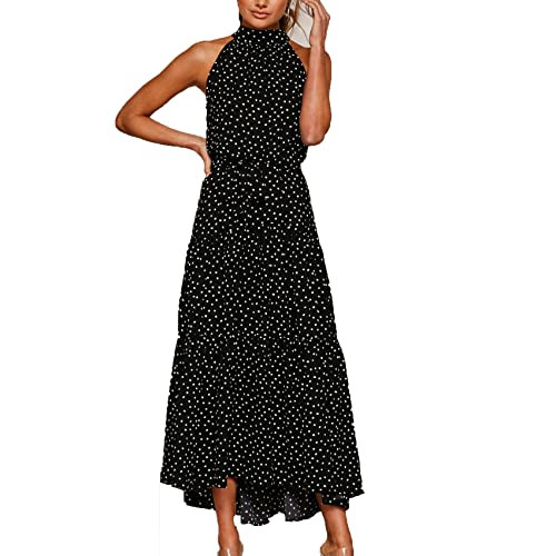 BDCUYAHSKL Abito da Spiaggia con Lacci E Stampa A Pois con Allacciatura da Donna Abito Lungo Estivo Abito Largo